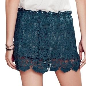 Free People Teal Lace Mini Skirt
